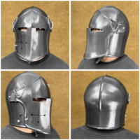 Casco Barbuta Medieval con Acabado Antiguo, Casco de Caballero de Acero Pulido, Casco Completo Hecho a Mano para Cosplay SCA, Exhibición Histórica