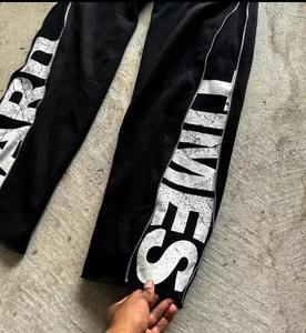 Custom 100% Cotton Zip-up <b>Baggy</b> Flare <b>Track</b> <b>Pants</b> Men's Premium Print Casual Streetwear Elastic Waist Mid OEM Service Available - Product Image 6