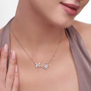 Collier double infini céleste de 1,94 ct avec papillon pour femmes |   Pendentif de luxe en or blanc 14 carats avec diamant de culture, cadeau - Product Image 1