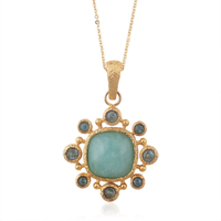 Collier déclaration mode femme amazonite naturelle avec pendentif quartz bleu suisse collier chaîne en métal texturé plaqué or 18 carats