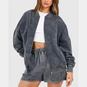 Ensemble de survêtement en molleton 2 pièces pour femmes, streetwear, vente en gros, couleurs, délavé à l'acide, sweat-shirt décontracté et short pour l'hiver, ensemble 2 pièces - Product Image 4