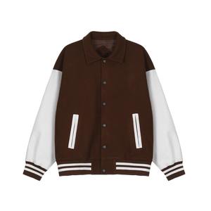 2025 High Street Logo personnalisé veste universitaire à manches en cuir de haute qualité flambant neuf Baseball Bomber Patchwork vestes pour hommes - Product Image 2