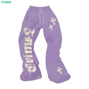 Men's Vintage Stone Acid Wash Flared <b>Jogger</b> Pants Custom Heavyweight French Terry Distressed Embroidery Patch Baggy 3D <b>Stacked</b> - Product Image 4