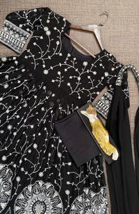 Georgette-vestido de imitación de diseñador indio para niñas, traje de trabajo con secuencia bordada pesada completa, satinado - Product Image 6