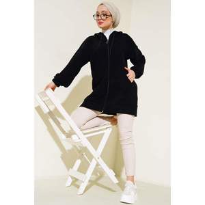 Cárdigan con cremallera y estampado liso de invierno en material de toalla negra - Product Image 1