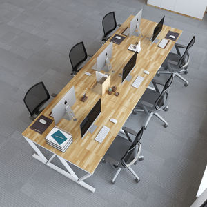 SFVC007-6-Seater Minimalist Design Wood Rubber Cluster <b>Table</b> with Iron V-Shaped Legs - Product Image 3