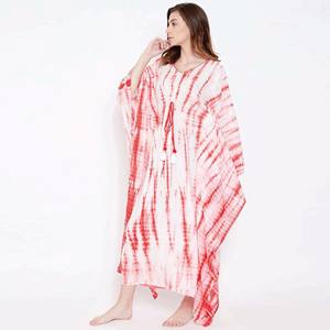 Custom Slim Fit 100% Modal Round Neck Short Extended Sleeves Candy Red Shibori Tie-Dye <b>Kaftan</b> - Product Image 4