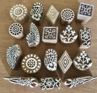 Set Blok Cetak Kayu Beraneka Ragam Ukiran Tangan |   Alat Cetak Blok Tekstil India Bermotif Bunga & Geometris