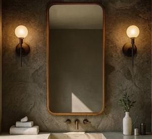 Miroir de salle de bain en bois massif de style Art déco, écologique, léger, fait à la main, décoration murale en bois au meilleur prix - Product Image 4