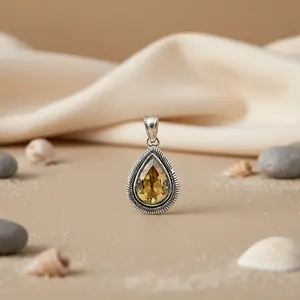 Colgante de Plata 925 con Citrino en Forma de Lágrima para Mujer, Joyería de Piedras Preciosas Chapada en Oro con Cadena de Platino y Oro Rosa para Compromiso - Product Image 1