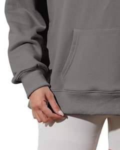 Sweat-shirt à capuche en polaire surdimensionné gris pour femme, décontracté, pull d'hiver chaud, coupe ample, poche kangourou, streetwear - Product Image 6