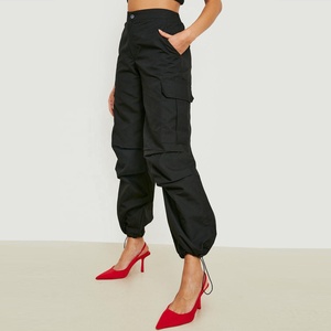 Pantalones cortavientos deportivos, pantalones Cargo de verano personalizados, pantalones al por mayor, pantalones de mujer de tela negra, pantalones informales de cintura media - Product Image 6