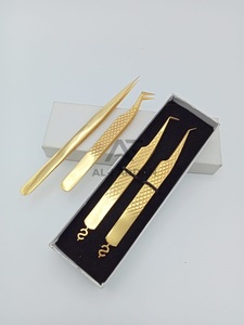 Nouvelle pince à épiler d'extension de cils en acier inoxydable japonais à 90 degrés couleur or signe de dollar volume de cils pointus en bas - Product Image 5