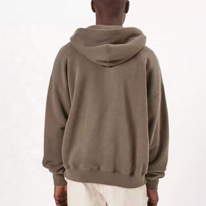 Alta calidad 350gsm Sudadera con cremallera en blanco Personalizado de gran tamaño Puff Impreso personalizado Zip Up Hoodie Hombres marrón teñido holgado doble cremallera - Product Image 2