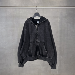 <b>Mens</b> Dark <b>Grey</b> Solid Vintage Wash Oversized Full Zip Hoodie Long Sleeve Casual Streetwear Activewear OEM ODM Wholesale Apparel - Product Image 4