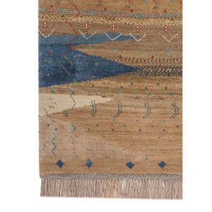 พรมไหมพรมผสมไหมไผ่ถักมือสีเบจ-น้ำตาลลายเรขาคณิตสไตล์คลาสสิกสำหรับตกแต่งห้องนั่งเล่นในบ้าน -Les-8366 - Product Image 4