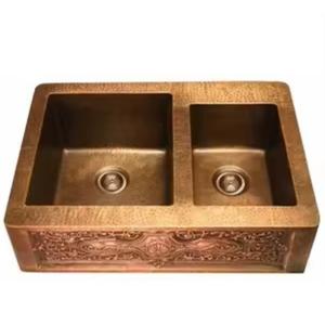 Designer Golden Copper Sink Dual Section Sleek <b>Modern</b> Oval Shape High-Quality Craftsmanship Adds Timeless Charm - Product Image 1