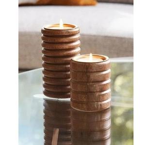 Bougeoirs en bois artisanaux artisanaux pour la décoration de table d'hôtel à la maison pour les occasions de Noël Autres bocaux à bougies - Product Image 2