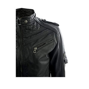 Cuirs blouson Vintage noir en cuir véritable pour homme, coupe Slim, Biker, service OEM - Product Image 6