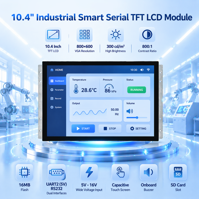 10.4 Inch 800*600 Smart RS232/5VTTL UART Serial Interface TFT LCD Display Module with Capacitive Touch Screen for Industrial HMI