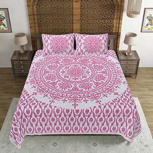 Pink <b>Floral</b> Print 240 TC 100% Cotton Double <b>Bed</b> <b>Sheet</b> Set with 2 Pillow Covers 3-Piece Home Use Flat <b>Bed</b> <b>Sheet</b> - Product Image 2