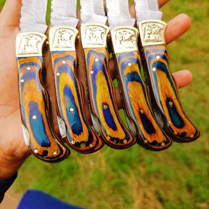 Cuchillo de caza de acero de Damasco hecho a mano, cuchillo de bolsillo plegable, mango de acero de Damasco, dureza 58HRC, garantía de 3 años personalizada - Product Image 5