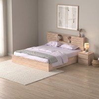 Lit plateforme moderne 2243 Queen Size avec sommier à lattes, tête de lit de rangement, étagère centrale, panneau multifonctionnel pour chambre d'appartement