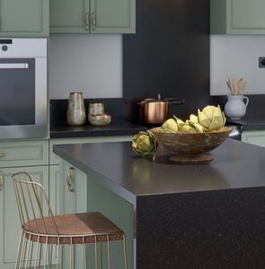 Custom Volcano Black Granite Kitchen Countertop Island Rectangular Polished Natural Stone Undermount Eased Edge prefab cut to si - Product Image 1