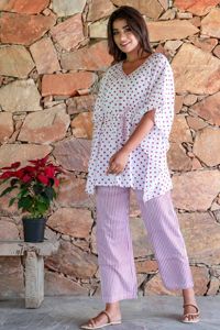New Stylish Women Polka Dot Printed Casual Short <b>Kaftan</b> Top With Pant Indian Handmade 100 % Cotton Printed <b>Kaftan</b> for Women - Product Image 2