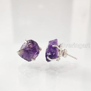Pendientes de Piedra Natural para Mujer, Amatista en Bruto, Piedra de Nacimiento de Febrero, Plata de Ley 925, Regalo de Navidad - Product Image 4