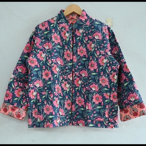 Chaquetas acolchadas reversibles de estilo bohemio para mujeres y niñas Diseño estampado floral de algodón con mangas largas Hermoso color - Product Image 3