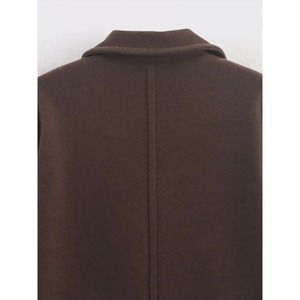 DUOPERI Autumn Winter Women's Brown Woolen Coat Elegant Chic Lady Outfits Warm Notch Neck Long <b>Sleeves</b> Rabbit Fashionable - Product Image 3