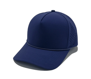 Casquette de golf structurée à 5 panneaux, perforée au laser, imperméable, à visière incurvée, snapback, avec cordon, unie, vierge, pour la course à pied - Product Image 5