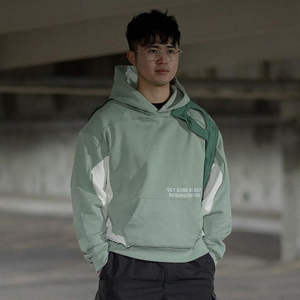 <b>Men's</b> <b>Green</b> Regular Sleeve Casual Oversized 100% Cotton Fleece Pullover <b>Hoodie</b> Urban Streetwear Outerwear for Summer - Product Image 1