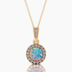 Collier pendentif en opale éthiopienne taillée ronde brillante et diamant véritable naturel en or rose 14 carats collier pendentif solitaire luxueux - Product Image 4