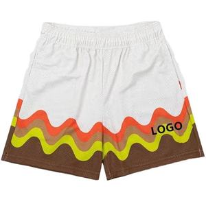 Short en coton imprimé de style rue pour hommes Logo personnalisé Motif solide Fermeture élastique Tailles XS-6XL avec poches Taille moyenne - Product Image 6