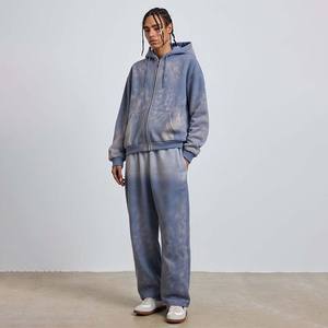 Survêtements en molleton unis pour hommes avec logo personnalisé, fermeture éclair, capuche et pantalon de survêtement, ensemble de sweat-shirt pour hommes - Product Image 1