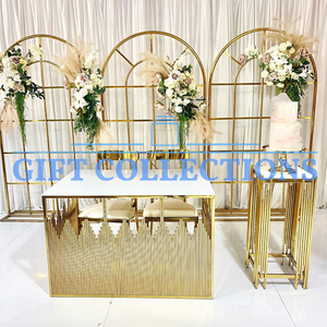 Marcos de escenario dorados deslumbrantes para bodas, decoración de eventos de escenario de recepción, telón de fondo de boda, paneles dorados, flores decorativas - Product Image 6