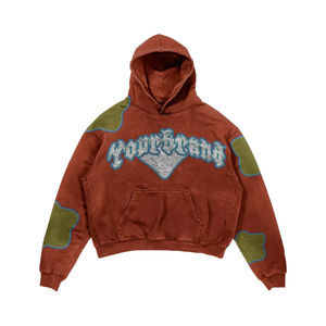 Sweat à capuche court personnalisé 100% coton 400 Gsm pour hommes ourlet brut sérigraphie surdimensionnée en détresse délavé à l'acide sweat à capuche Boxy avec strass - Product Image 3