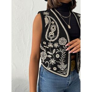 Chaleco de Gamuza Bordado Estilo Occidental para Mujer Topshow - Elegante Prenda Exterior sin Mangas Color Marrón Tabaco para Adultos - Product Image 4
