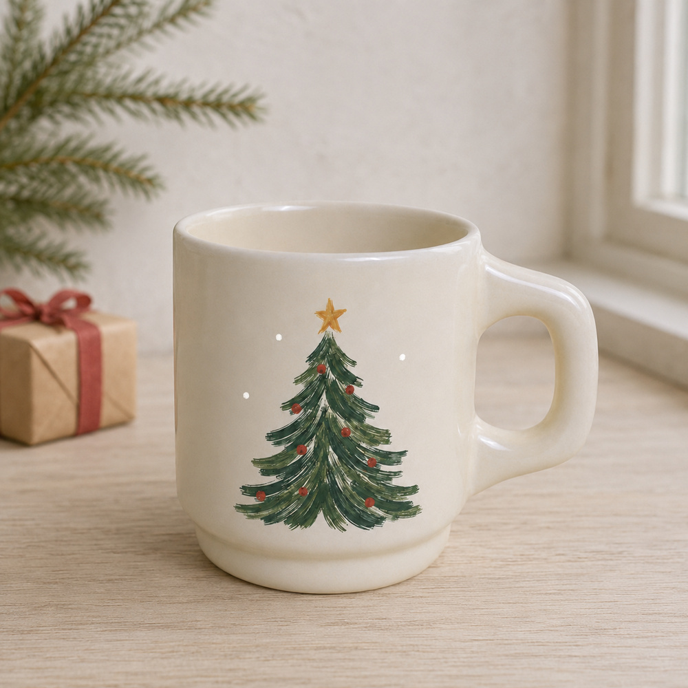 Arbre peint en crème