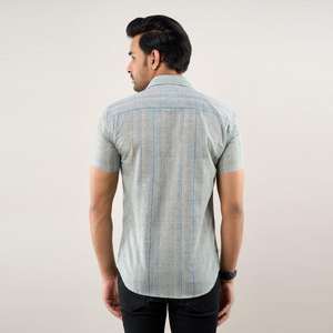Chemise Slim Fit décontractée en coton imprimé bleu grisâtre pour homme ODM Supply - Product Image 3