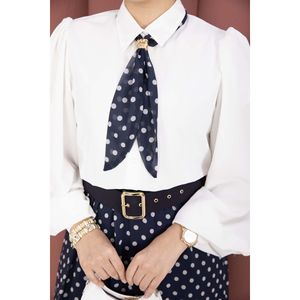 Conjunto de Verano para Mujer en Azul Marino, Talla XS, Falda con Cinturón y Estampado Floral de Lunares, Top Corto y Pañuelo, Corte Holgado - Product Image 5