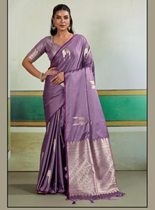 Premium Pure <b>Satin</b> Handloom Weaving Silk <b>Saree</b> Formal Party Wear with Silk Screen Printing - Product Image 5