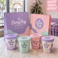 Gobelets à glace personnalisés AT PACK avec sacs en papier, ensemble d'emballage pour gelato de 8 oz, 12 oz, 16 oz pour les magasins de glaces, les confiseries
