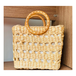 Sac de jacinthe d'eau artisanal à la mode, sac de jacinthe d'eau vintage sac à main de paille Boho sac de plage d'été du vietnam - Product Image 3