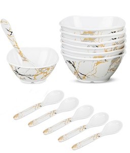 Durable Triple Coated 12 Piece Melamine Serving Set with Veg <b>Bowls</b> and Tea Spoons Anti Stain Break Resistant Tableware - Product Image 1