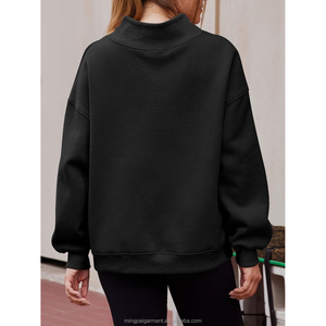 <b>Drop</b> Shoulder Women's Mock Neck Custom Printing 100% Cotton Material Lightweight Windproof Quickdry Solid Custom Logo Low MOQ - Product Image 2