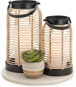 Handwoven Natural Rattan <b>Lanterns</b> <b>Decorative</b> <b>Lanterns</b> Candle Holder Center piece Set of 2 - Product Image 2