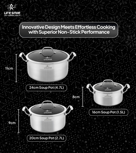 Ensemble de casseroles de haute qualité en acier inoxydable 18/10, 6 pièces, avec revêtement antiadhésif à motif emboîtable et compatibilité induction - Product Image 2